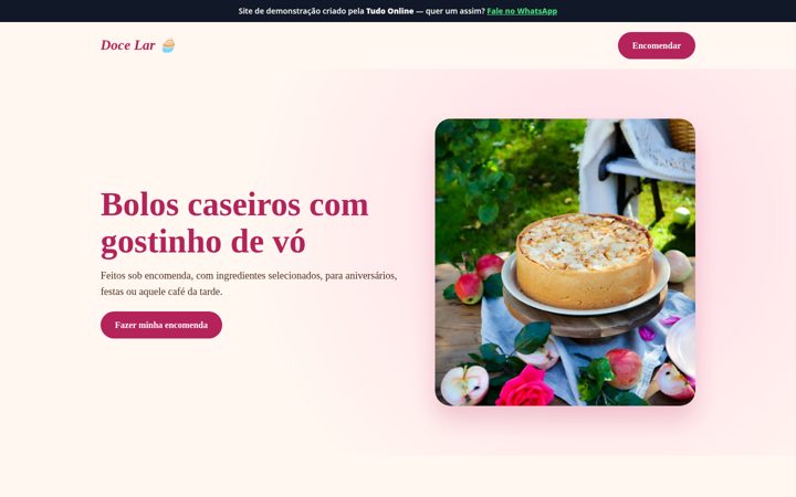 Prévia do site de demonstração Doce Lar Confeitaria