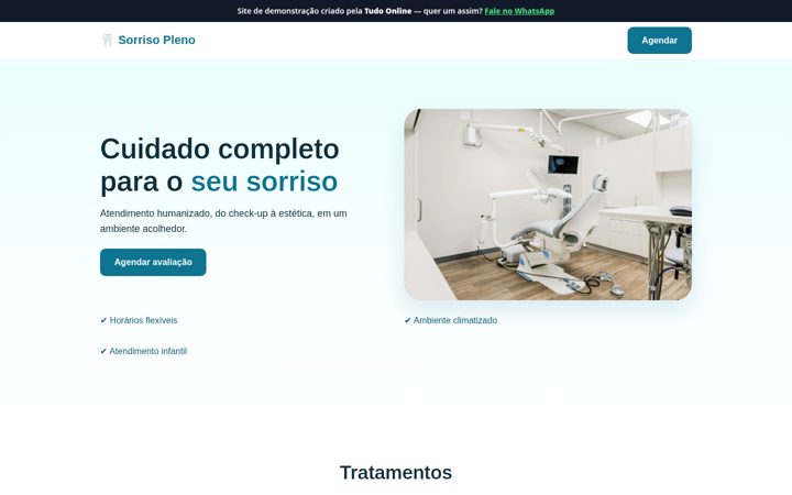 Prévia do site de demonstração Sorriso Pleno