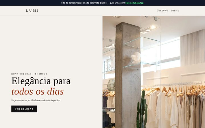 Prévia do site de demonstração Atelier Lumi