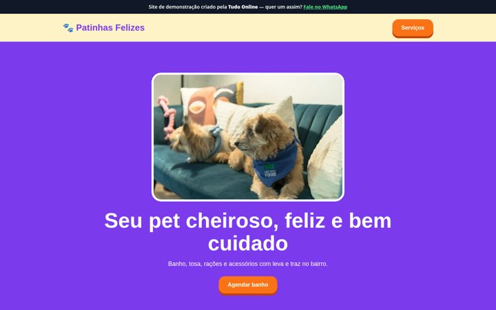 Prévia do site de demonstração Patinhas Felizes