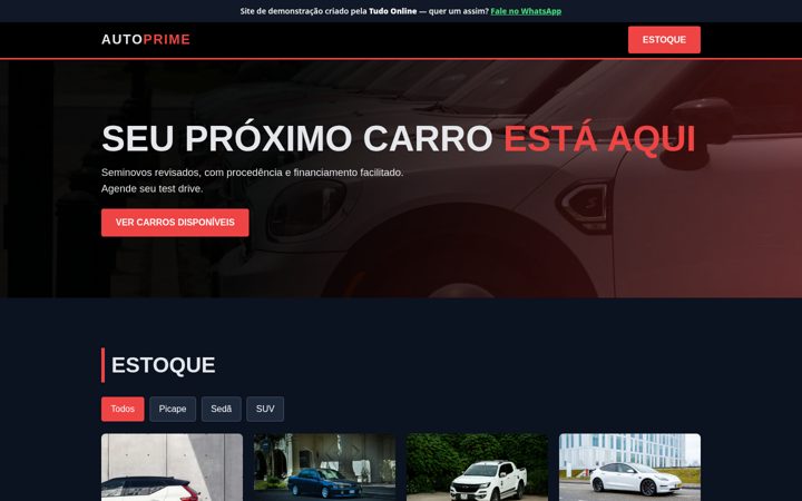 Prévia do site de demonstração AutoPrime Seminovos